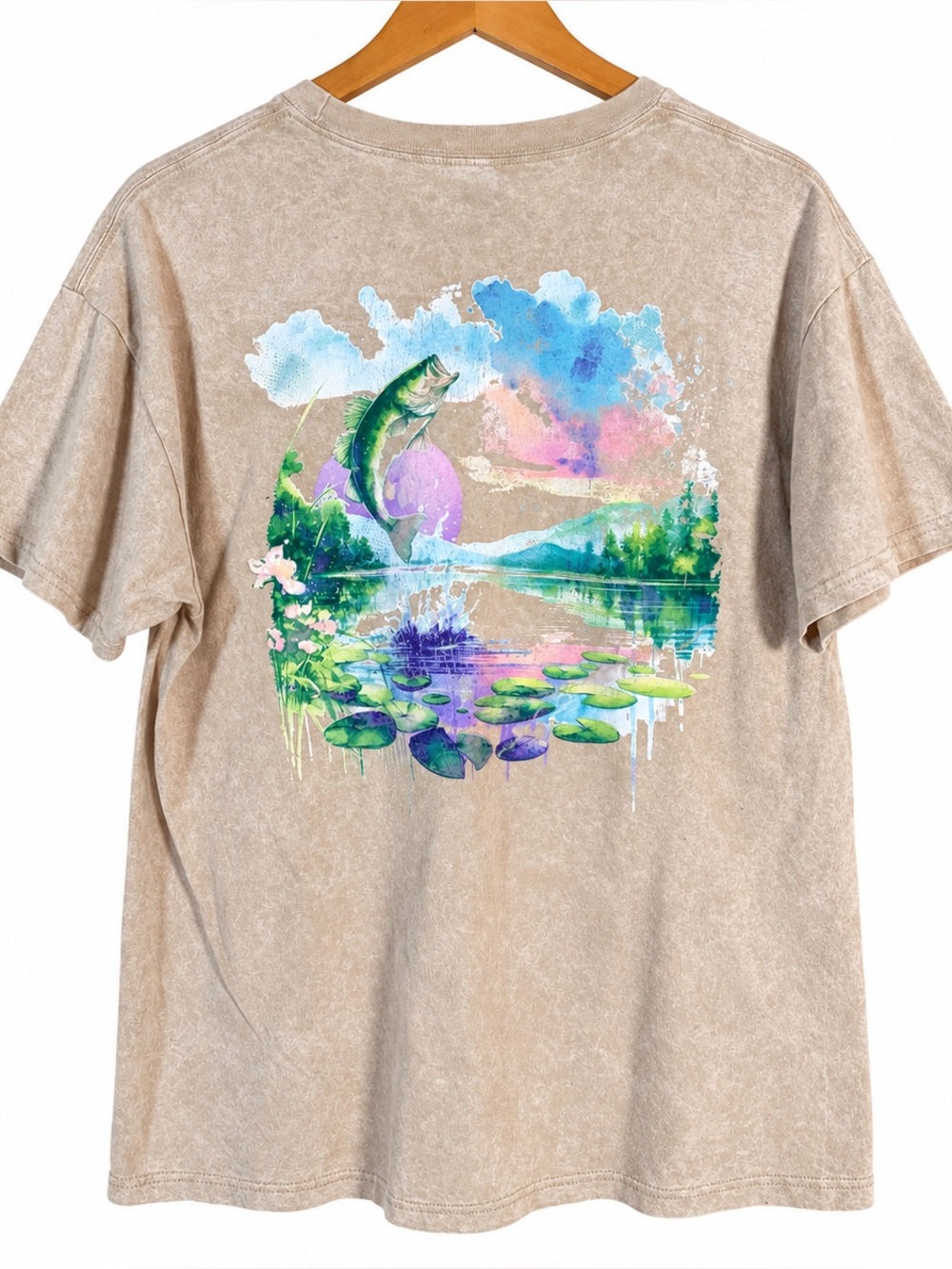 Large Lake Tahoe Pastel Trout art fishing graphic casual shirt sleeve t shirt